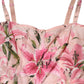 Dolce & Gabbana Pink Cotton Floral Pleated Sleeveless Dress