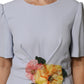 Dolce & Gabbana Light Blue Viscose Blend Floral Applique Dress