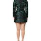 Dolce & Gabbana Black Green Metallic Jacquard Mini Long Dress