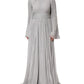 Dolce & Gabbana Grey Pleated Maxi Long Sleeve Silk Blend Gown Dress