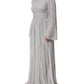 Dolce & Gabbana Grey Pleated Maxi Long Sleeve Silk Blend Gown Dress