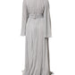 Dolce & Gabbana Grey Pleated Maxi Long Sleeve Silk Blend Gown Dress