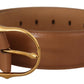 Costume National Brown Leather Gold Metal Oval Buckle Belt