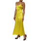 Tonello Yellow Silk Satin Slip Maxi Spaghetti Strap Maxi Dress