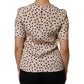 Dolce & Gabbana Beige Black Polka Dot Silk Short Sleeve Blouse Top