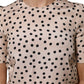 Dolce & Gabbana Beige Black Polka Dot Silk Short Sleeve Blouse Top