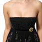 Dolce & Gabbana Black Floral Key Print Crystal Strapless Dress