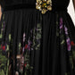 Dolce & Gabbana Black Floral Key Print Crystal Strapless Dress