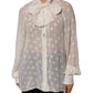 Dolce & Gabbana White Polka Sheer Silk Bow Tie Shirt Blouse Top