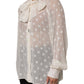 Dolce & Gabbana White Polka Sheer Silk Bow Tie Shirt Blouse Top