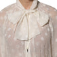 Dolce & Gabbana White Polka Sheer Silk Bow Tie Shirt Blouse Top