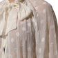 Dolce & Gabbana White Polka Sheer Silk Bow Tie Shirt Blouse Top