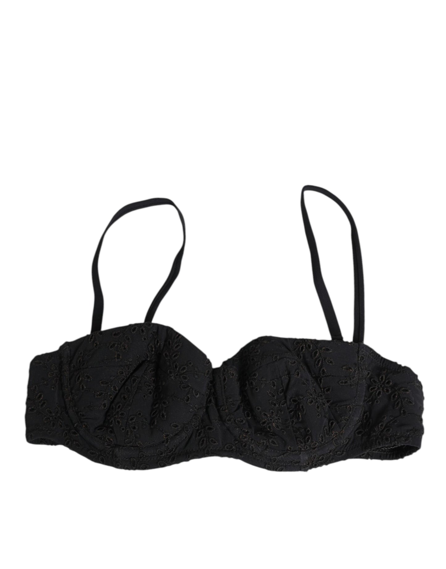 Dolce & Gabbana Black Polyester Embroidered Underwire Bra Underwear