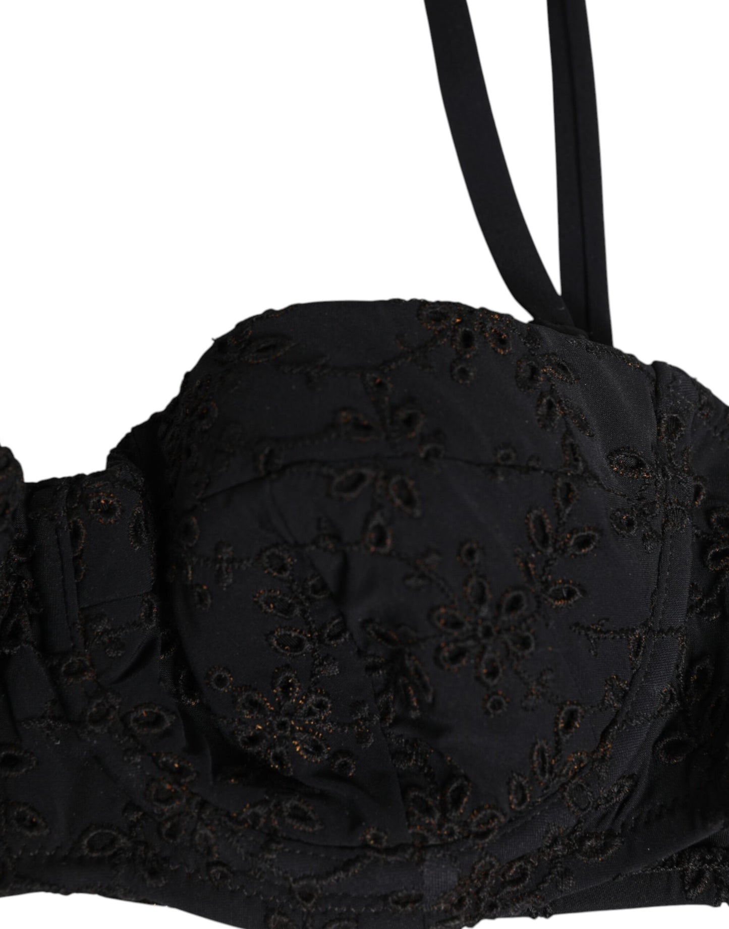Dolce & Gabbana Black Polyester Embroidered Underwire Bra Underwear