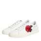 Dolce & Gabbana White Leather Rose Embroidery Low-Top  Shoes
