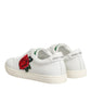 Dolce & Gabbana White Leather Rose Embroidery Low-Top  Shoes