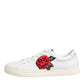 Dolce & Gabbana White Leather Rose Embroidery Low-Top  Shoes