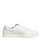 Dolce & Gabbana White Leather Rose Embroidery Low-Top  Shoes