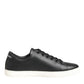 Dolce & Gabbana Black White Leather Crystal Heart Sneakers Shoes