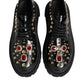 Dolce & Gabbana Black Leather Jeweled Crystals Derby Shoes