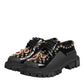 Dolce & Gabbana Black Leather Jeweled Crystals Derby Shoes