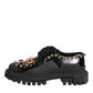 Dolce & Gabbana Black Leather Jeweled Crystals Derby Shoes