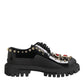 Dolce & Gabbana Black Leather Jeweled Crystals Derby Shoes