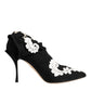 Dolce & Gabbana Black White Embroidered Jersey Stiletto Boots Shoes