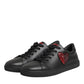Dolce & Gabbana Black Leather Crystal Heart Low Top Sneakers  Shoes