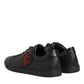 Dolce & Gabbana Black Leather Crystal Heart Low Top Sneakers  Shoes