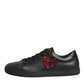 Dolce & Gabbana Black Leather Crystal Heart Low Top Sneakers  Shoes