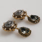 Dolce & Gabbana Gold Brass Crown Medallion Black Crystal Drop Clip On Earrings