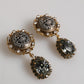 Dolce & Gabbana Gold Brass Crown Medallion Black Crystal Drop Clip On Earrings