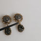 Dolce & Gabbana Gold Brass Crown Medallion Black Crystal Drop Clip On Earrings