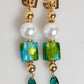 Dolce & Gabbana Gold Brass Multicolour Pearl Green Blue Drop Logo DG Earrings