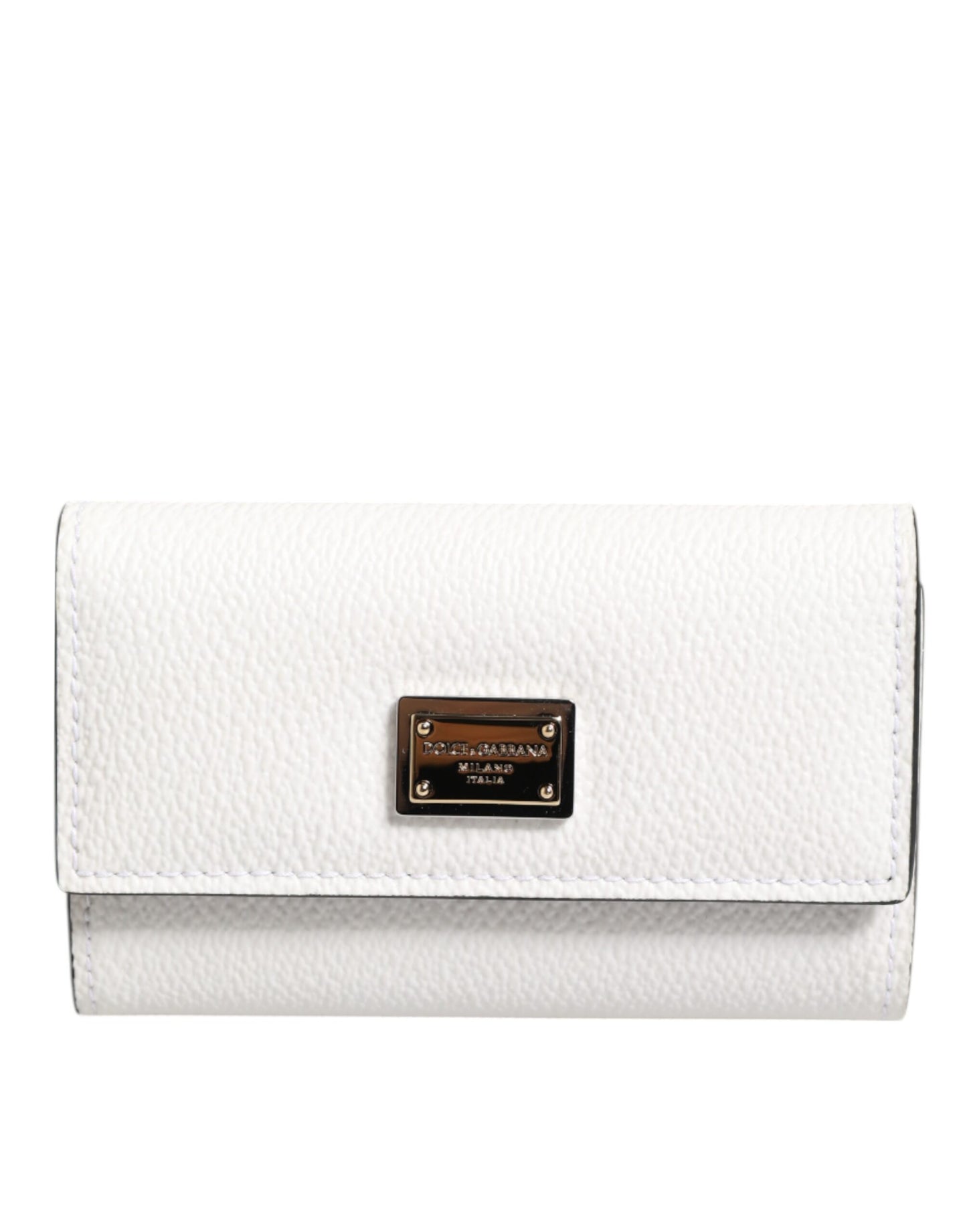 Dolce & Gabbana White Leather Card Case Holder Wallet Gold Logo Plate  Key Holder Mens Wallet