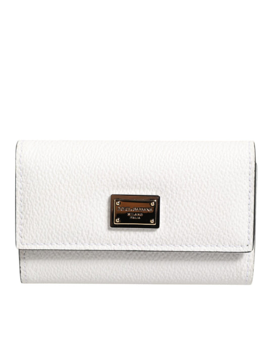 Dolce & Gabbana White Leather Card Case Holder Wallet Gold Logo Plate  Key Holder Mens Wallet