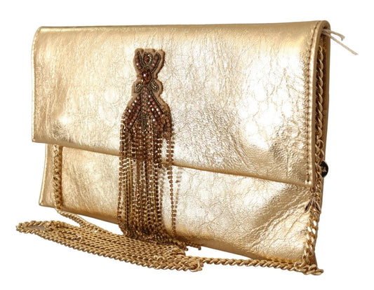 Patrizia Pepe Gold Leather Embellished Shoulder Strap Bag Womens Shoulder Bag