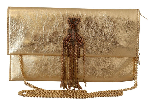 Patrizia Pepe Gold Leather Embellished Shoulder Strap Bag Womens Shoulder Bag