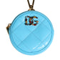 Dolce & Gabbana Azure Blue Leather Round Coin Purse Keychain Crystal Logo Wallet