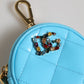 Dolce & Gabbana Azure Blue Leather Round Coin Purse Keychain Crystal Logo Wallet