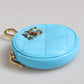 Dolce & Gabbana Azure Blue Leather Round Coin Purse Keychain Crystal Logo Wallet