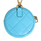 Dolce & Gabbana Azure Blue Leather Round Coin Purse Keychain Crystal Logo Wallet