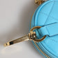 Dolce & Gabbana Azure Blue Leather Round Coin Purse Keychain Crystal Logo Wallet
