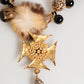 Dolce & Gabbana Gold Black Crystals Lapin Fur Filigree Choker Necklace Womens Necklace