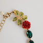 Dolce & Gabbana Red Rose Green Crystal Gold-Tone Chain Necklace Womens Necklace