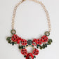Dolce & Gabbana Red Rose Floral Crystal Embellished Statement Jewelry Necklace