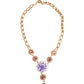 Dolce & Gabbana Gold Brass Crystal Pearl Purple Floral Pendant Jewelry Necklace