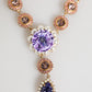 Dolce & Gabbana Gold Brass Crystal Pearl Purple Floral Pendant Jewelry Necklace