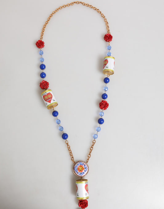 Dolce & Gabbana Gold Multicolor Amore Heart Can Beads Rose Pendant Necklace Womens Necklace
